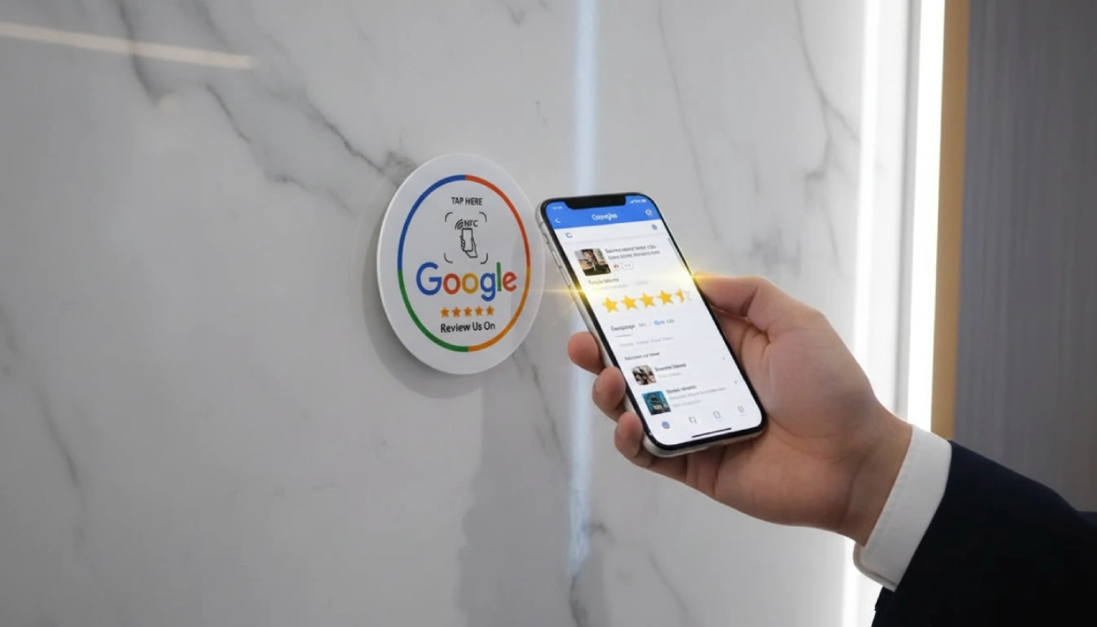 Tarjeta NFC para reseñas de GOOGLE en funcionamiento