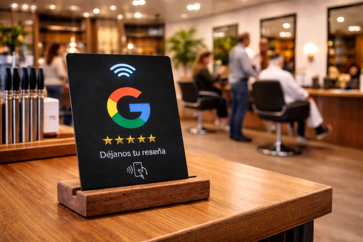 Tarjeta NFC para reseñas de GOOGLE en funcionamiento
